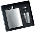 8 Oz. Brushed Rimless Stainless Steel Flask w/ Funnel & 2-Shooters in Box